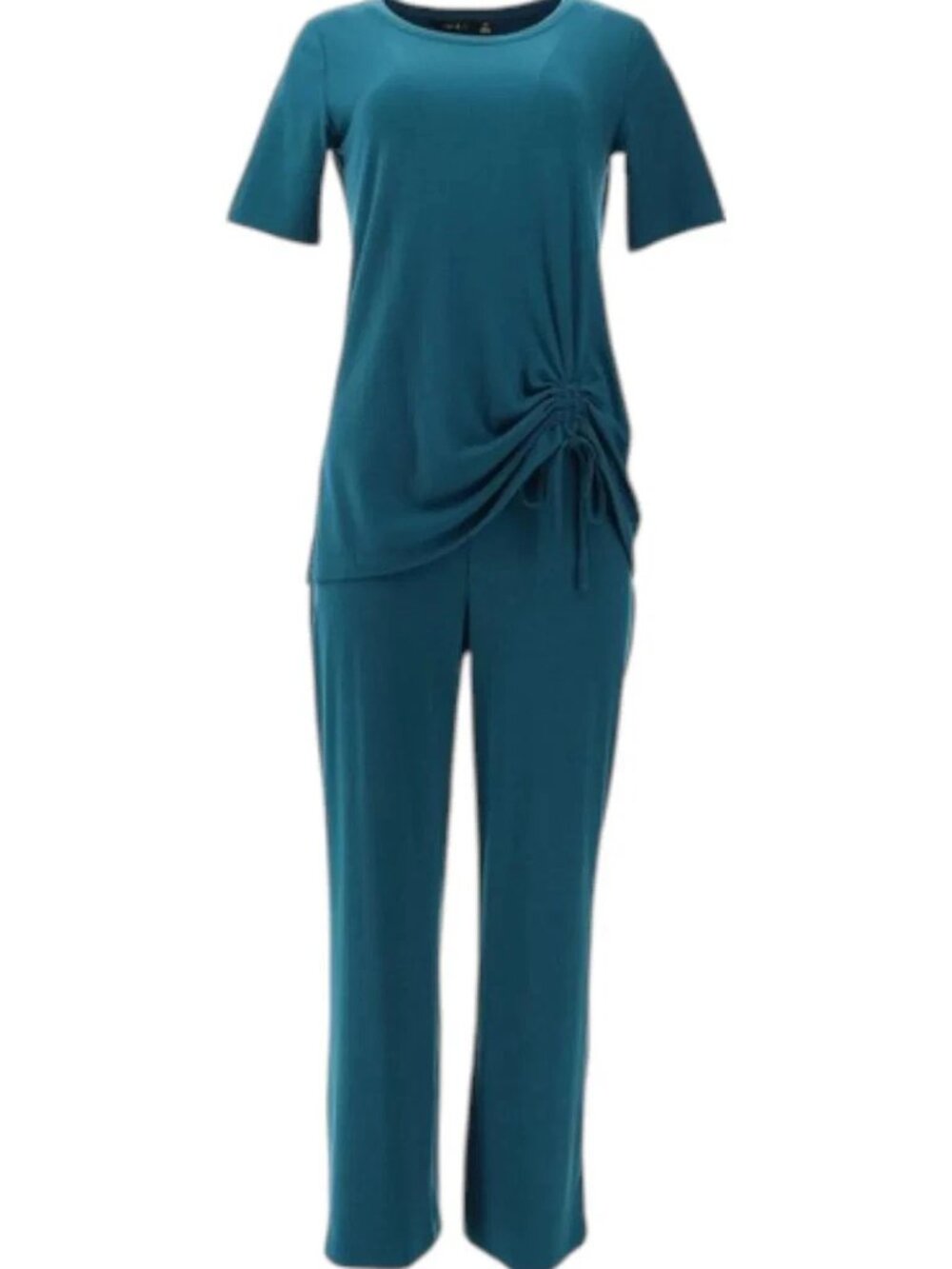 IMAN GLOBAL CHIC 2PC Peacock Teal Pants Outfit Top PS Comfort
